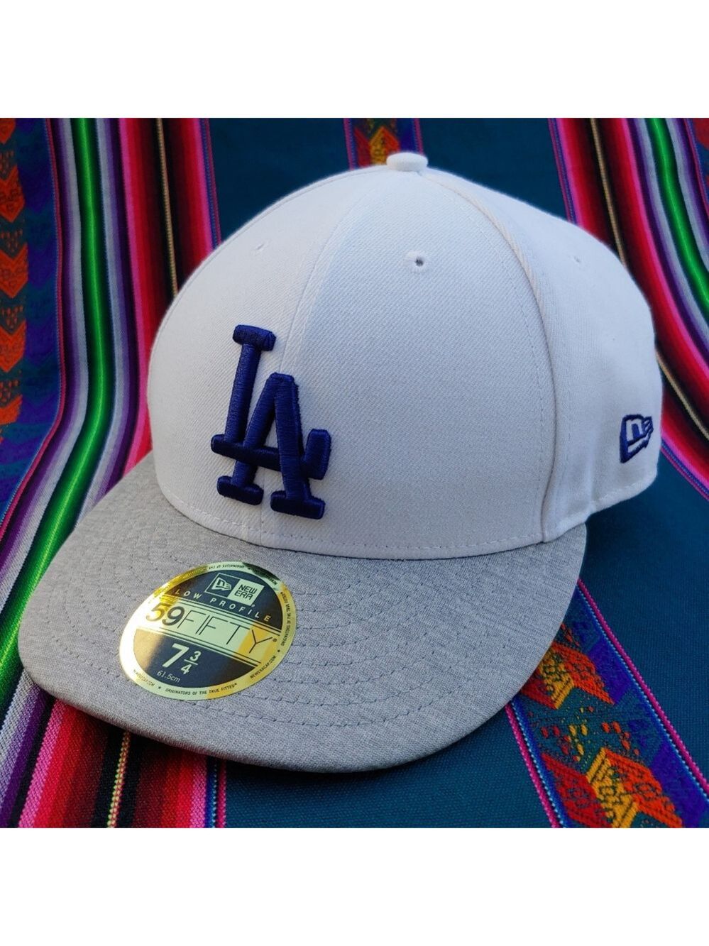 New Era Dodgers 59FIFTY Low Profile 7 3/4 Baseball Cap White Gray and Blue Logo - Picture 14 of 15